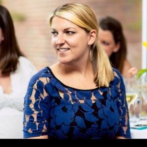 Anthropologie blue dress with black underlay